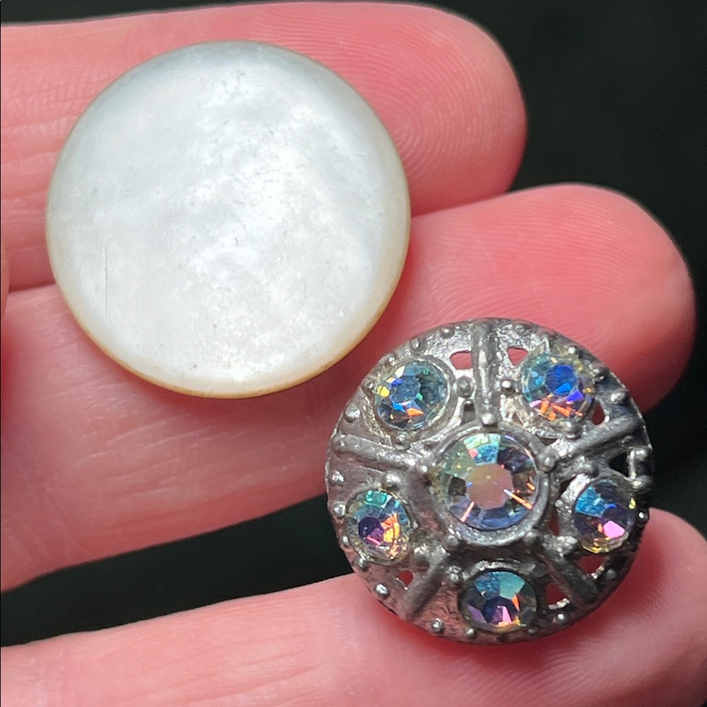 Vintage Antique Small Jandy AB Rhinestone Pin and Mother of Pearl Shell Pins